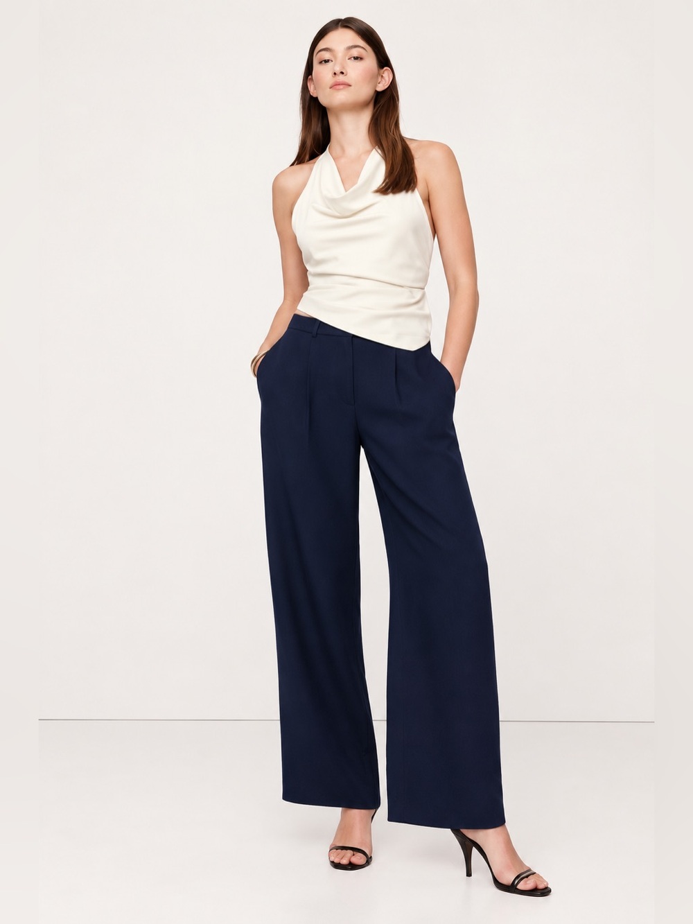 NEW! Banana Republic Navy Soho Mid-Rise Pleated Wide-Leg Drapey Twill Pant 🌅4️⃣